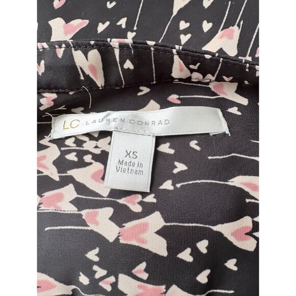 LC Lauren Conrad XS Black & Pink Heart Print Popover Blouse - Picture 6 of 6